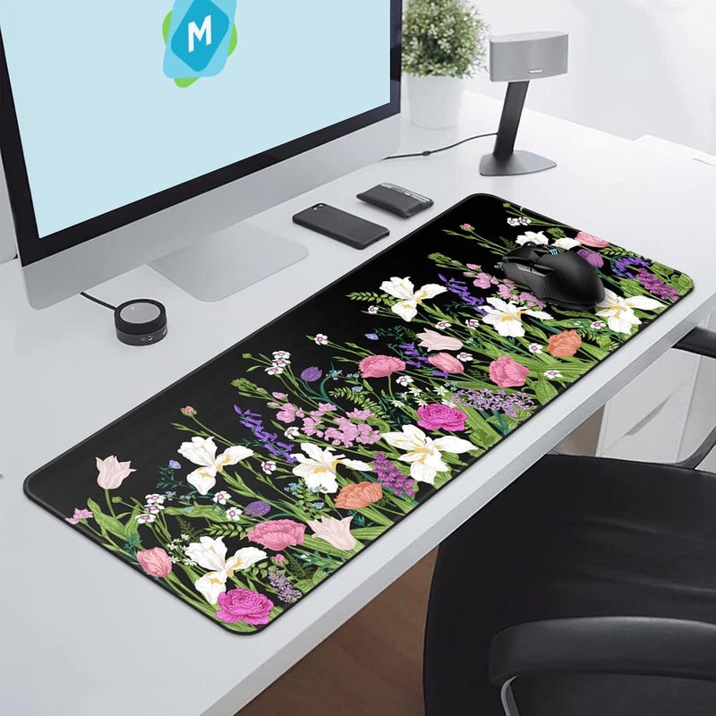 DIGSOM Large Gaming Mouse Pad Keyboard Pad 31.5 x 11.8 in Gaming Pad Black Mouse Pad with Anti-Slip Rubber Base, Extended Mouse Mat XL Mouse Pad Large Mouse Mat(Flower) - Image 3